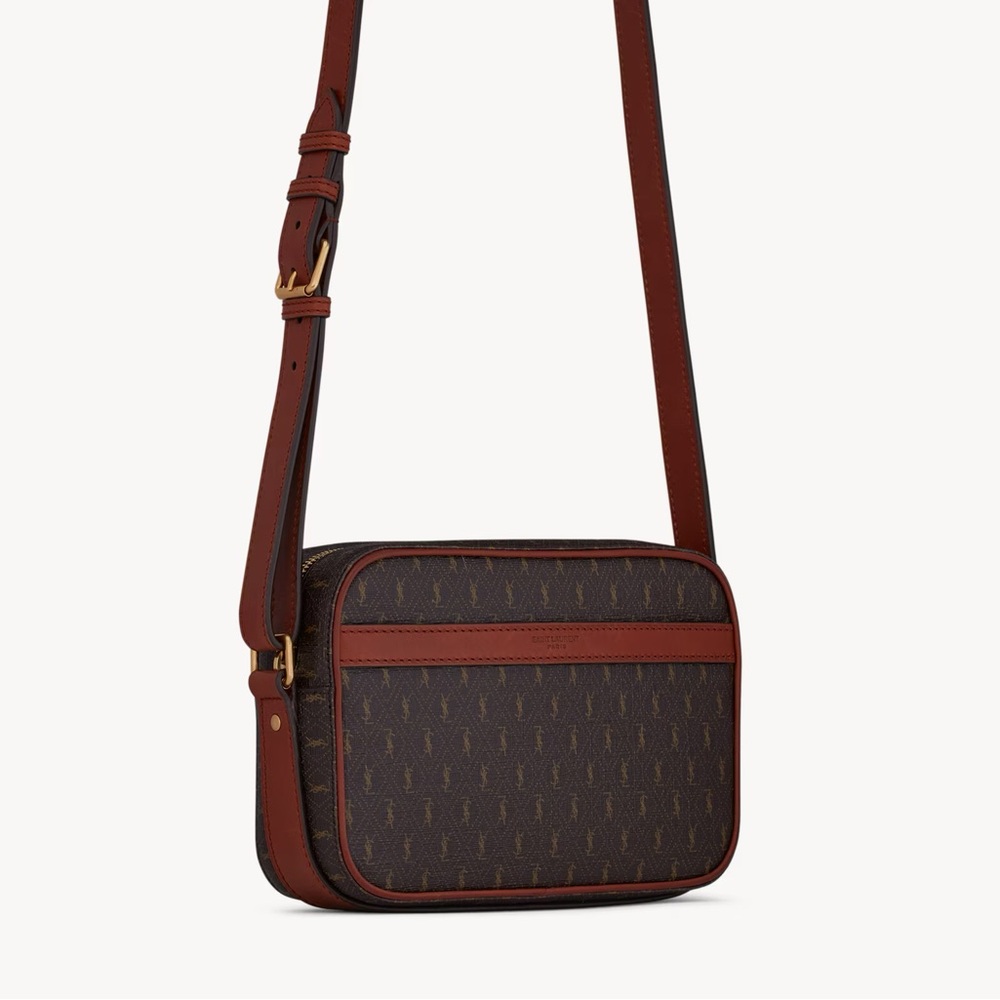 YSL LE MONOGRAMME CAMERA BAG IN CASSANDRE CANVAS AND SMOOTH LEATHER